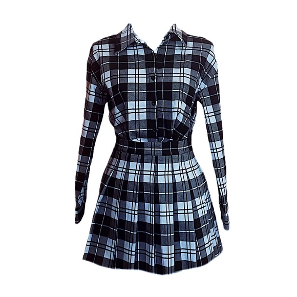 Schoolgirl Mini Skort 2-pc Set - Blue Plaid - Picture 2 of 2